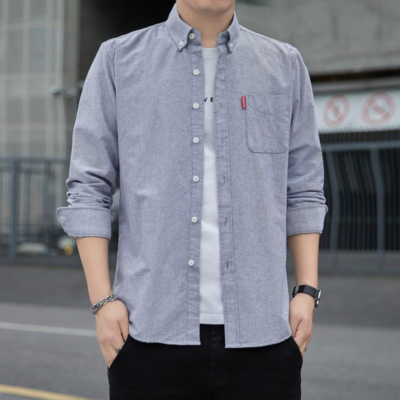 Men's Slim-Fit Long-Sleeve Oxford Shirt - Spring/Autumn Casual & Breathable