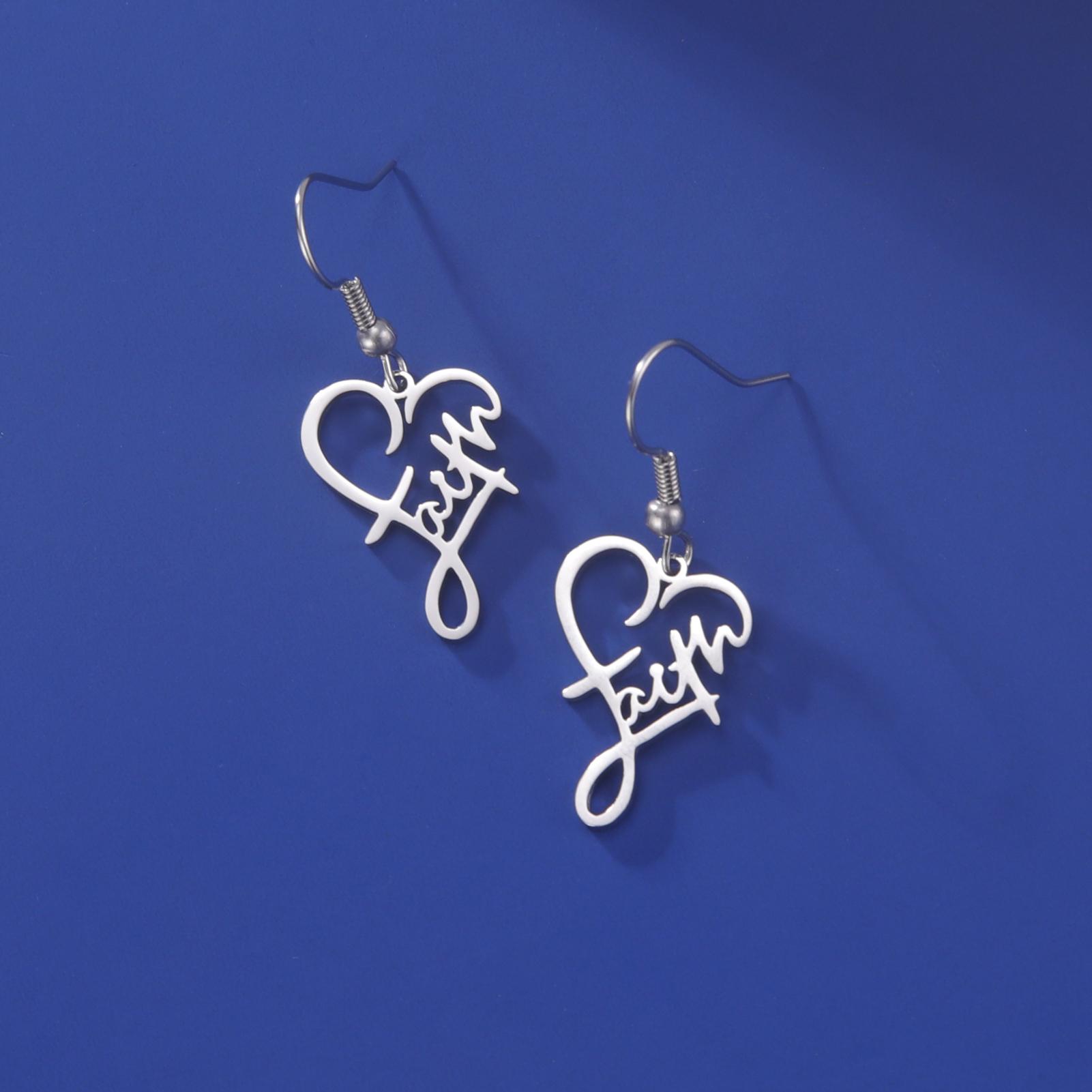 

LIKGREAT Faith Heart Earrings Stainless Steel Jesus Love Family Dangle Earring Christian Inspirational Jewelry Birthday Gift