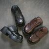 Johnature Retro Genuine Leather Outdoor Slippers Thick Heel Comfortable Slip-on Women's Platform Shoes