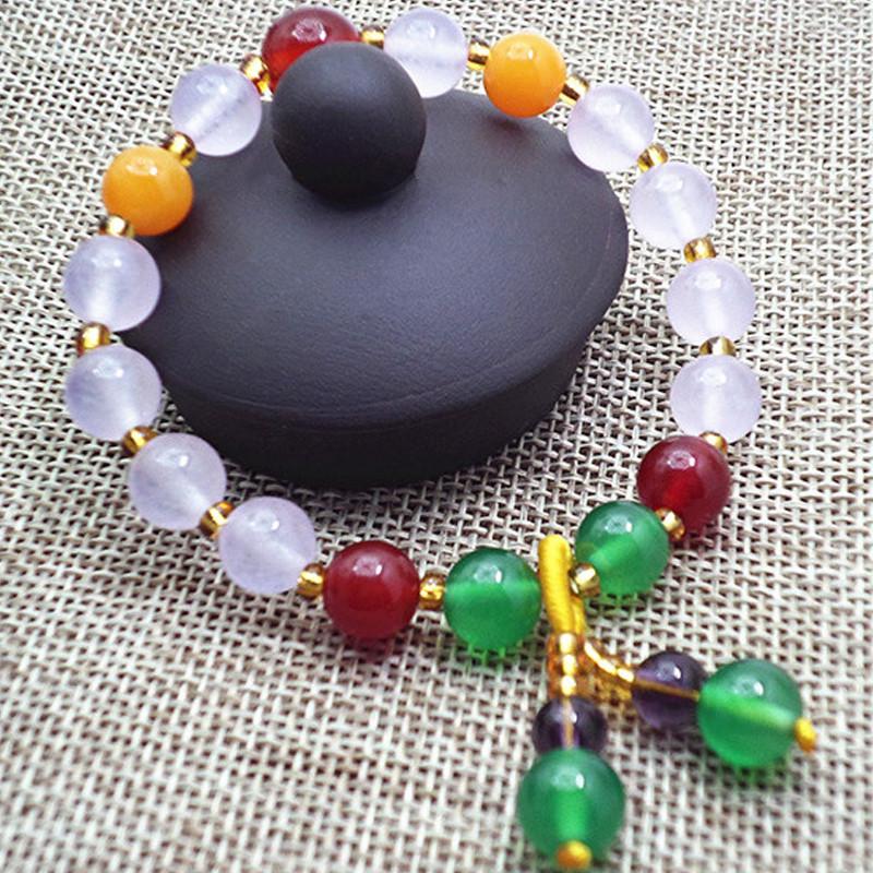 Ethnic Style Women's Chalcedony & Amethyst Crystal Beaded Bracelet