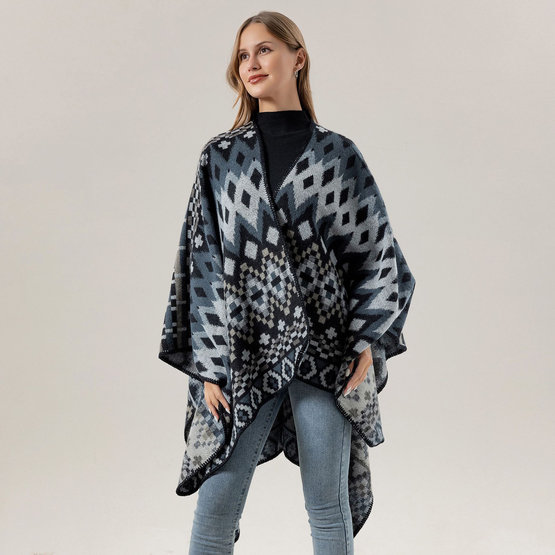 

Простой нишевый темный плащ-сплит, теплый мужской и женский двухсторонний шарф-шаль