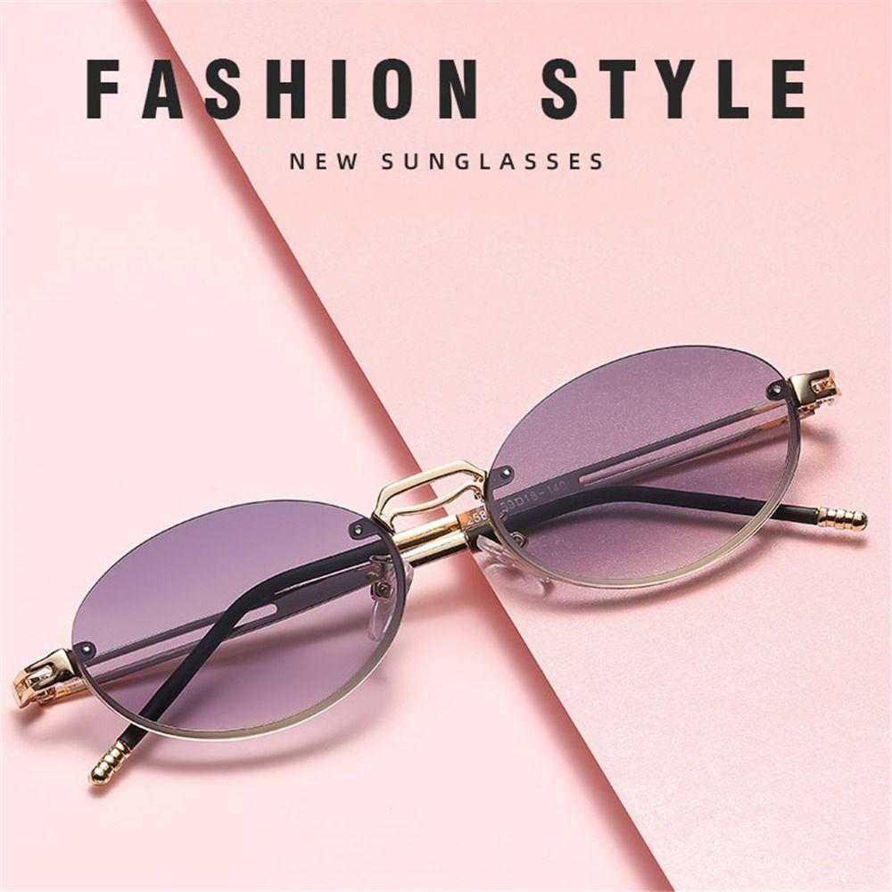 Gradient Lens Oval Sun Glasses Metal Gradient Glasses Retro Frameless Shades for Women & Men