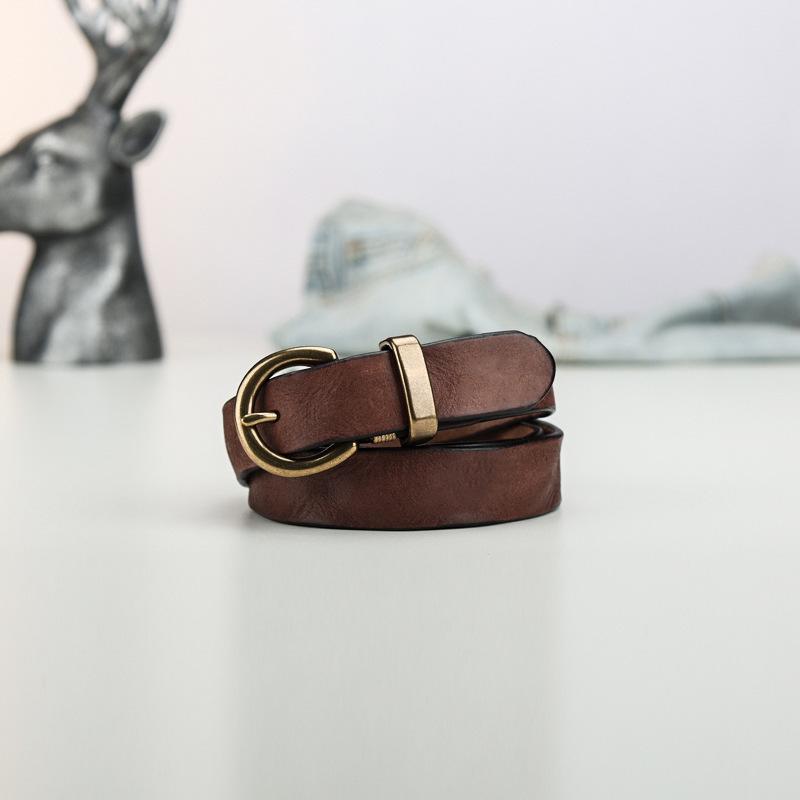 Pure Cowhide Pin Buckle Retro Handmade Real First Layer Cowhide Belt Hong Kong Style Denim Belt Jeans Fashion