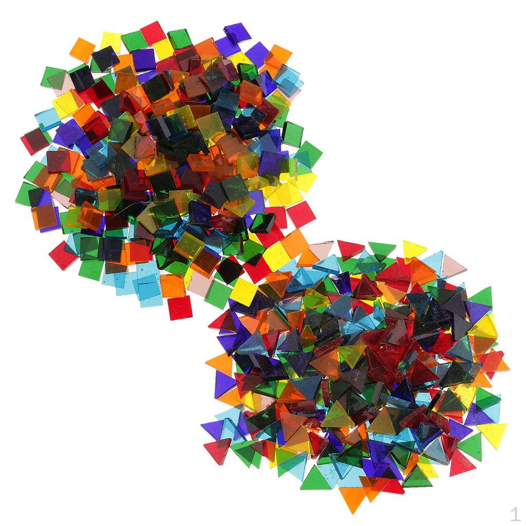 320g Multicolor Clear Square Triangle Glass Mosaic Tiles for Crafts