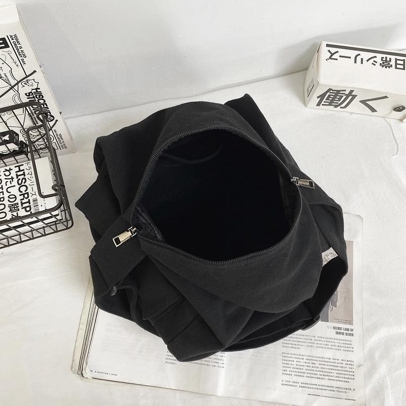 Lazy Canvas Bag Ins Japanese Retro Simple Vintage Vintage Literary Shoulder Bag Women's Personality Wide Shoulder Strap Cross-body Bag