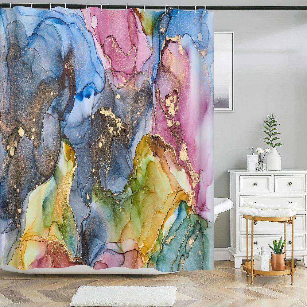 

Шторка для душа с мраморным узором, водонепроницаемая ткань, абстрактная печать, креативная занавеска для ванной, домашний декор, экран для ванны с крючками W210xH180cm