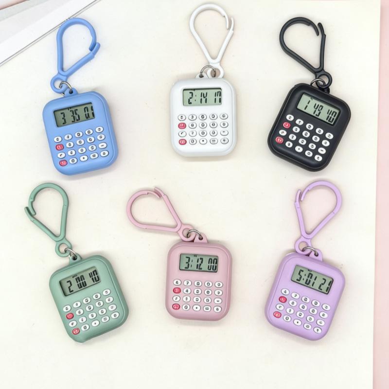 Portachiavi Mini Calcolatrice Digitale Portatile Display Ora Conto alla Rovescia Piccola Calcolatrice Per Studente Zaino Scolastico Uso Quotidiano