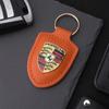 High Quality PU Leather Car Keychain Shield Alloy Keyring Pendant Gift For Porsche Cayenne Panamera Macan Boxster Cayman Sticker Mszh62