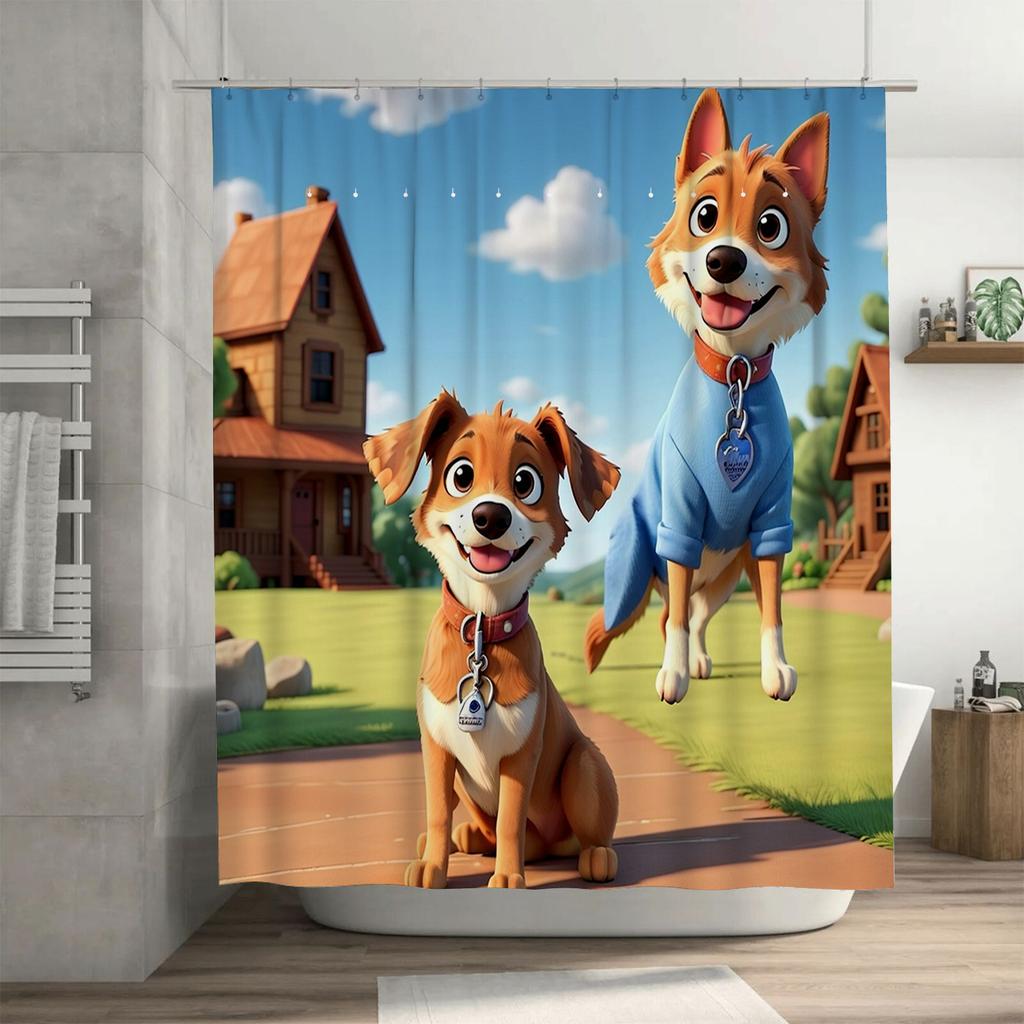 Cute Cartoon Dogs Shower Curtain | Fun Kids' Bathroom Decor