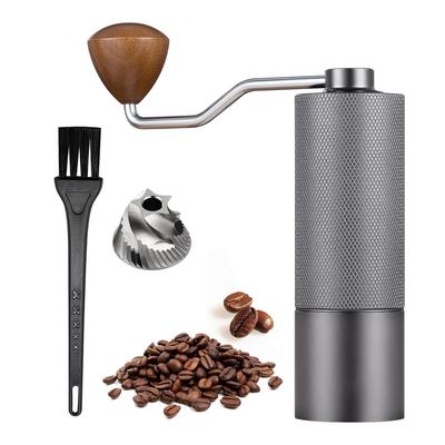 Manuelle Kaffeemühle 25g Edelstahl-Mahlwerk Holz-Mahlwerk für Wandern Kapazität, - Griff, Zuhause, Büro, Camping, (grau)