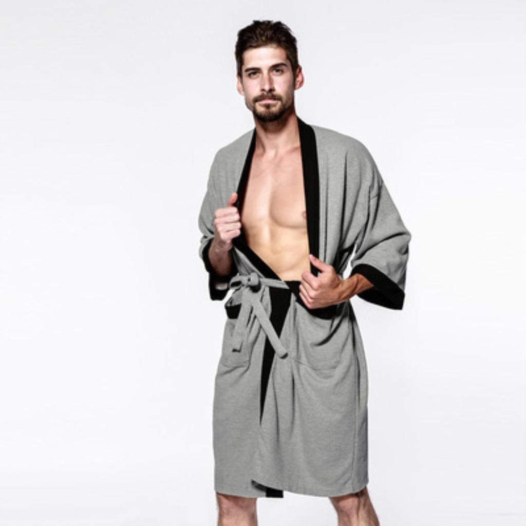 Men Bathrobe Loose Nightgown Yukata Towelling Robe Dressing Gown Pajamas