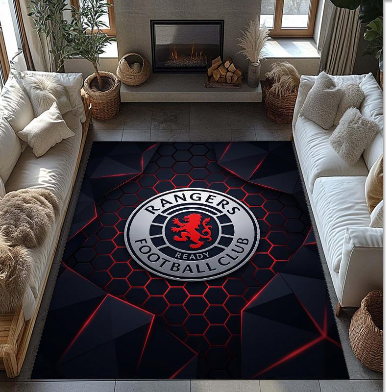 Rangers FC Soccer Football Pattern Soft Area Rug Non Slip Indoor Floor Carpet Sports Decor Mat for Bedroom