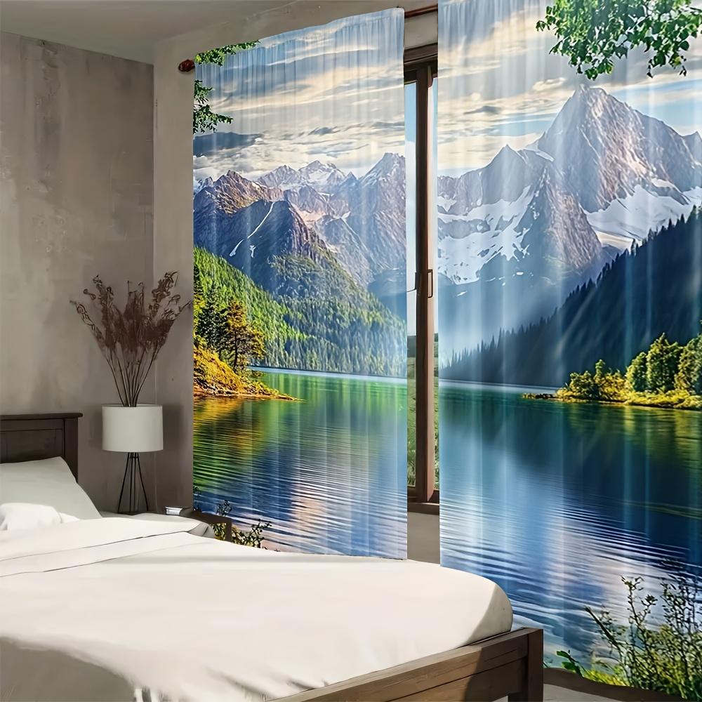 Set Of 2 Fashion Style Natural Landscape Polyester Curtains Suit Curtain Light Blocking Made