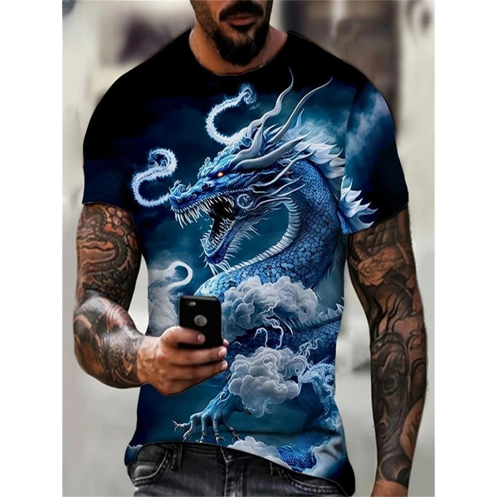 Dragon Pattern 3D Printed Harajuku Street Short Sleeve O Neck T Shirts Fashion Personality Oversized Casual Men's T-shirts