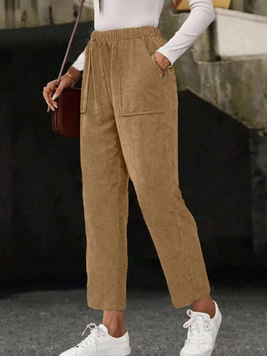 

New Fall Women s Clothing Solid Elastic Waist Corduroy Pants Women Straight Leg Casual XXXL земля жовтий колір