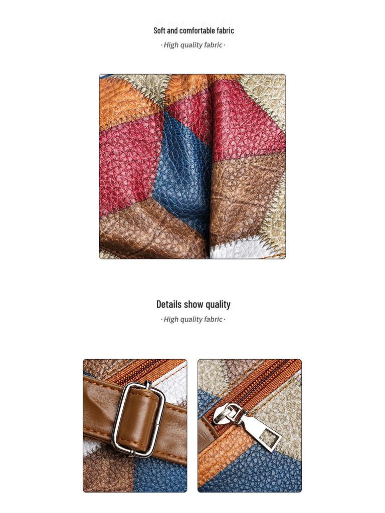 Stylish Retro Patchwork Shoulder Bag: Soft Leather, Large Capacity, Multi-Pocket Design for Versatile Use