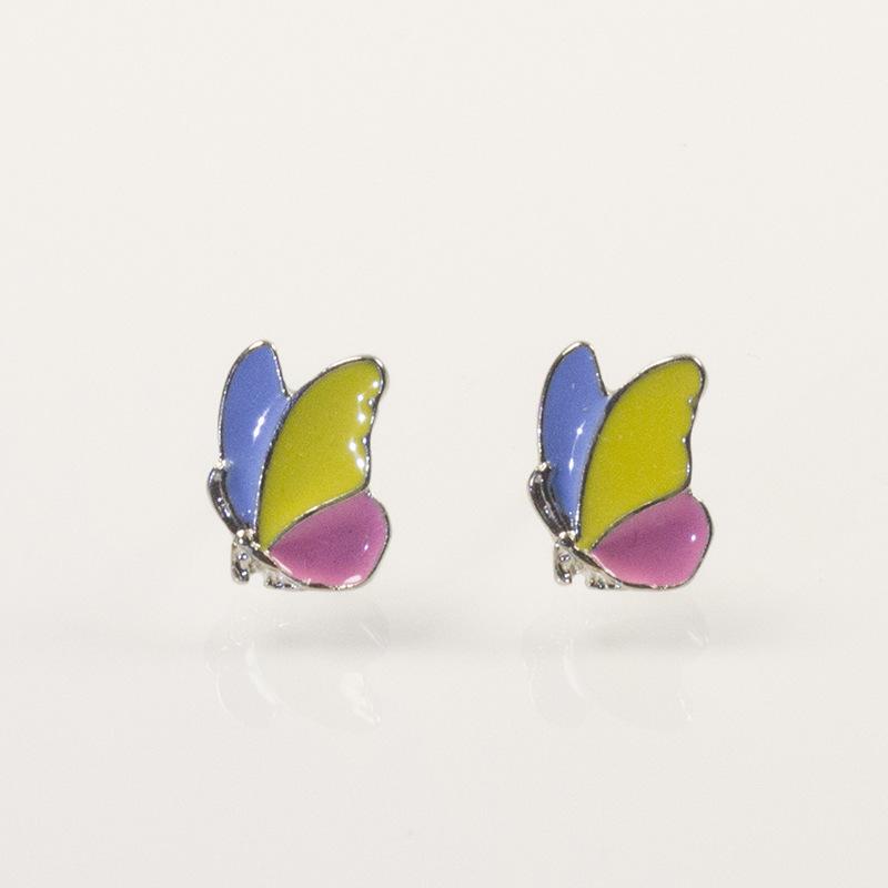 S925 Silver Needle Retro Oil Drip Butterfly Earrings Female Simple Cold Wind Niche Oil Drip Color Earrings Versatile серебряный