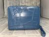 GUODI Compact Bifold Genuine Crocodile for Men and Wallet, Leather, Unisex, Women, NB7-W222 (Blue)