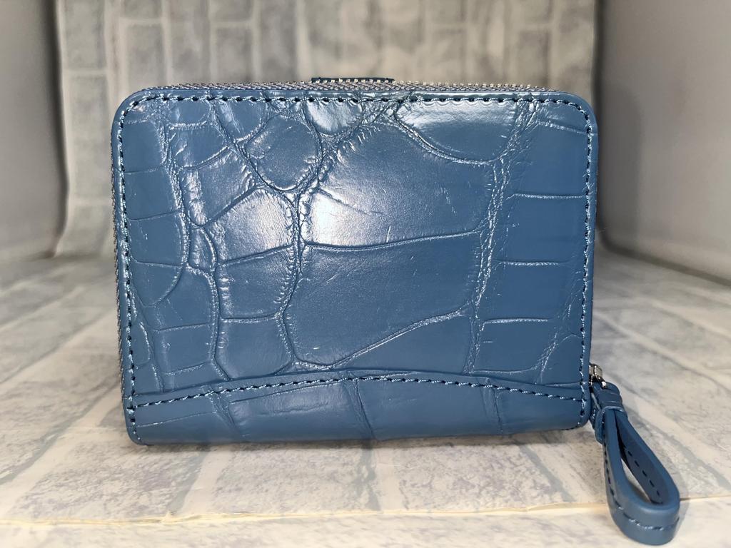 GUODI Compact Bifold Genuine Crocodile for Men and Wallet, Leather, Unisex, Women, NB7-W222 (Blue)