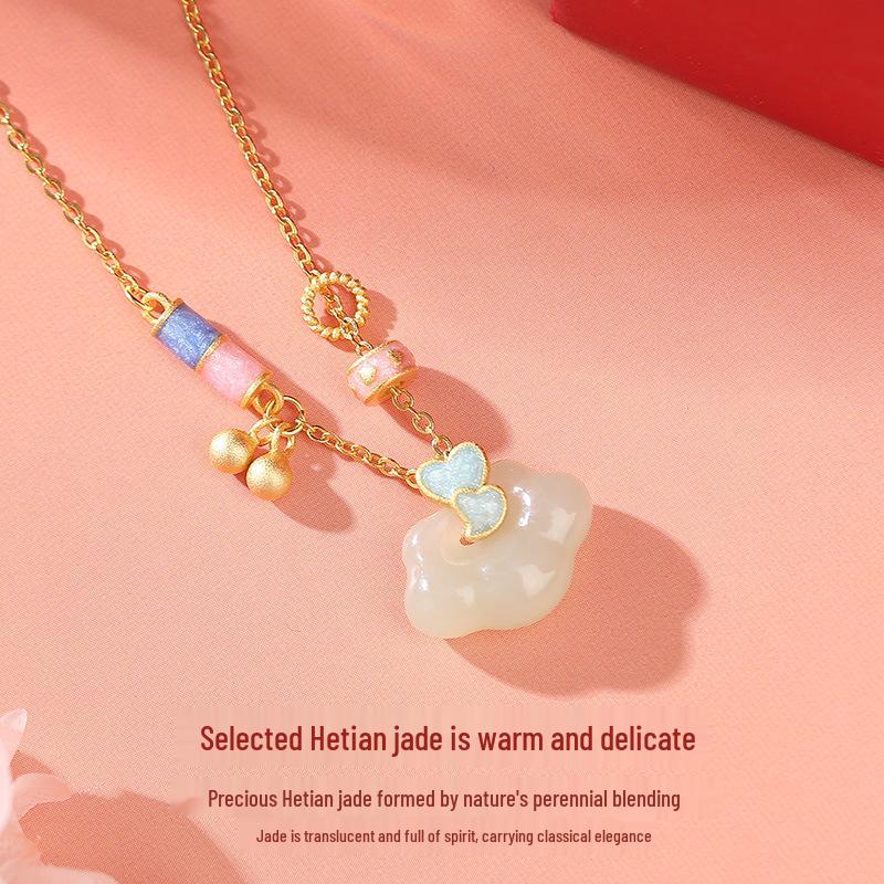 Elegant Hetian Jade Heart Necklace: Women's Creative s925 Silver Enamel Clavicle Chain