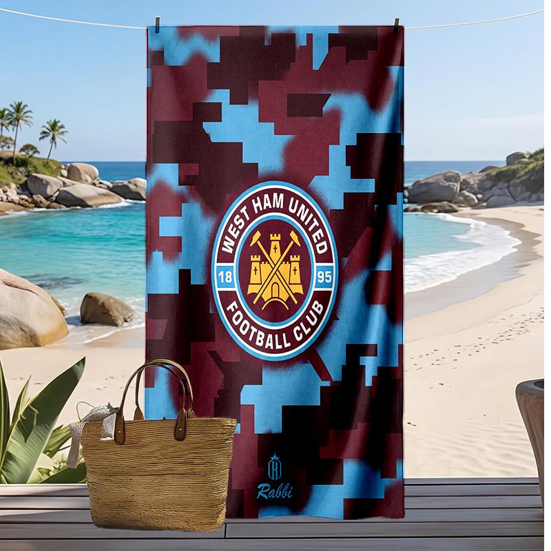 West Ham United Fußball-Print Strandtuch, Großes Weiches Schnelltrocknendes Handtuch für Strand Camping Schwimmen