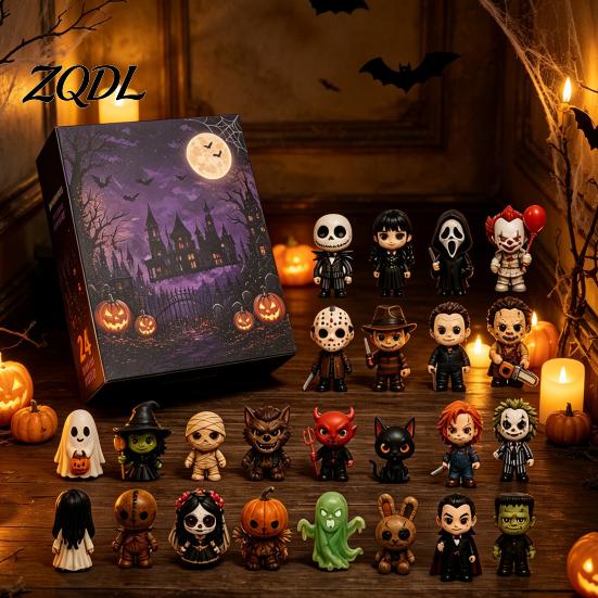 Festlig skrivbordsdekoration Halloween Nedräkningskalender 2026, 24 Dagar Nedräkning med 2D Platta Familjespel Akryl Miniatyrfigurer, Samlarbar Överraskning