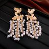 European and American Maple Leaf Tassel Earrings with Faux Pearl and Metallic Silver Needle - Elegant, High-End Jewelry for Women