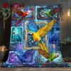 Futuristic Parrot Frames 2D Flat Pattern Flannel Blanket, High Quality All Seasons, Home Decor, Warmth and Comfort, Perfect for Christmas Gifts.