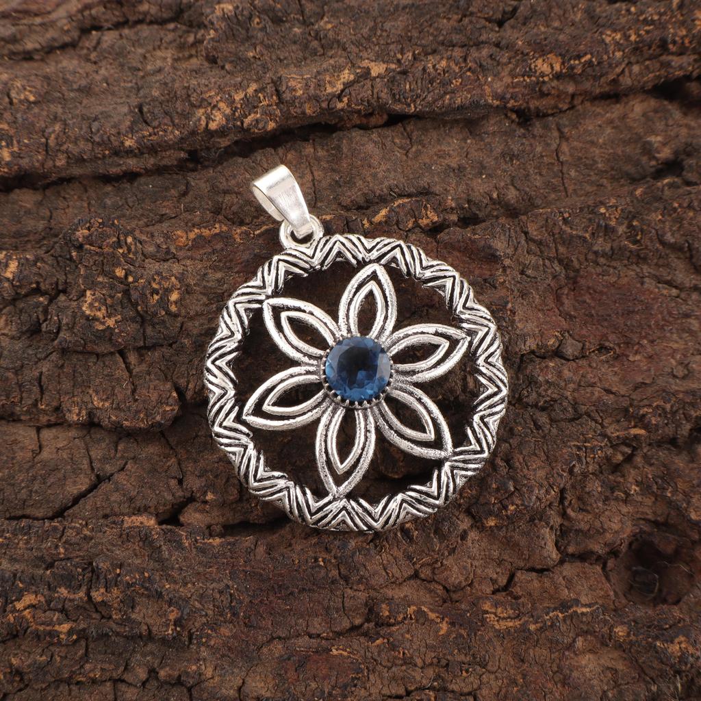 London Blå Topas Anheng, 925 Solid Sterling Sølv Edelstenssmykker, Håndlaget Anheng, Til Thanksgiving