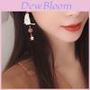 Boucles d'oreilles éventail style ancien Fleur de chat avec pompons asymétriques pour femmes