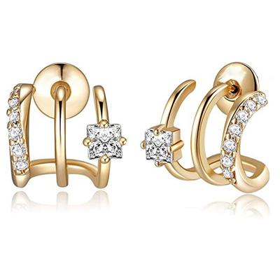 Dot Diamond Zircon Internet Celebrity Exquisite Personalized Stud Earrings, Three-Claw Curved Line Earrings, Classic Commuting High Sense