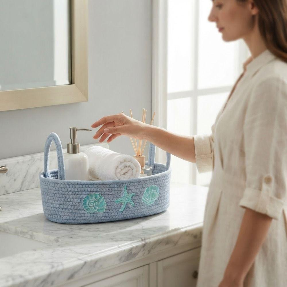 Ocean Style Woven Cotton Rope Organizer Oval Toilet Paper Basket Desktop Storage Box  Cosmetics