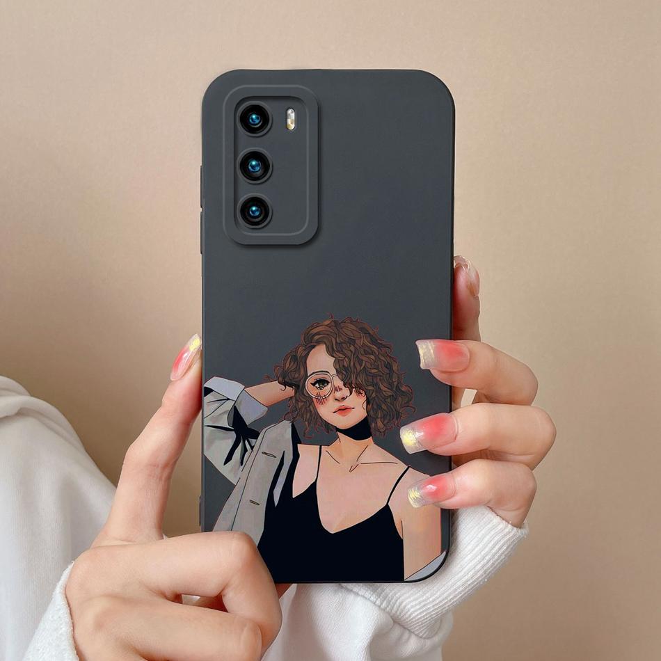 For Huawei P40 Pro Case Cute Cat Soft Liquid Silicone Full Coverage Anti Drop Bumper For HuaweiP40 P 40 P40Pro Candy Funda Shell