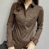 Spring Women's Long Sleeve Green Shirts Autumn Office Lady Pocket Blouses Women Button Up Tops