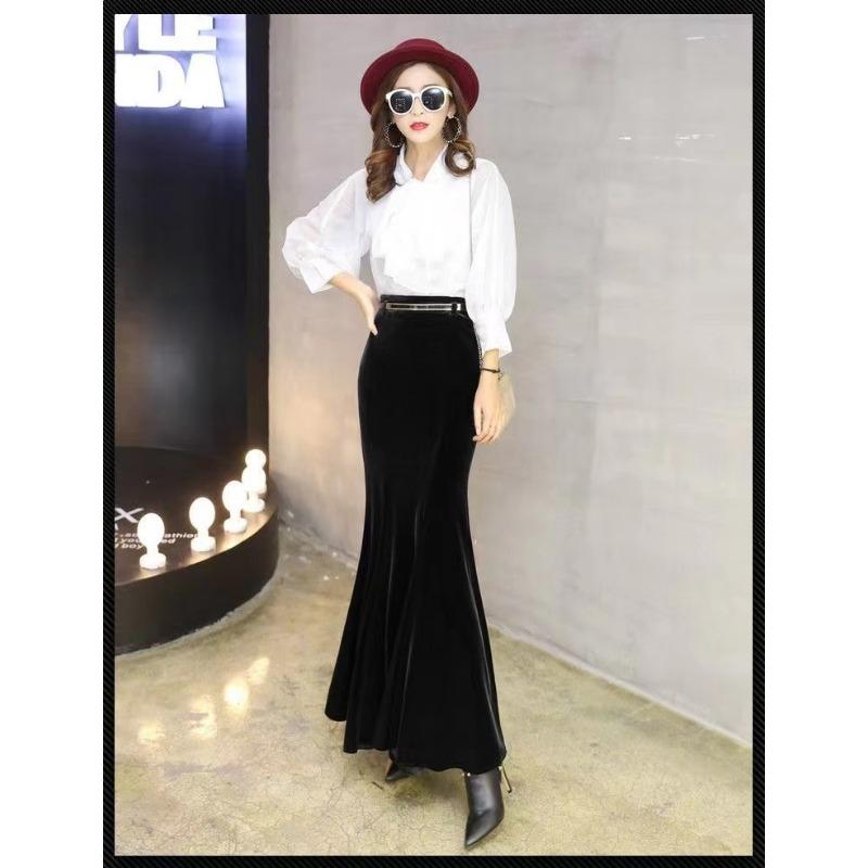 Women S High Waist Midi Fishtail Skirt Plus Size Velvet Long Skirt