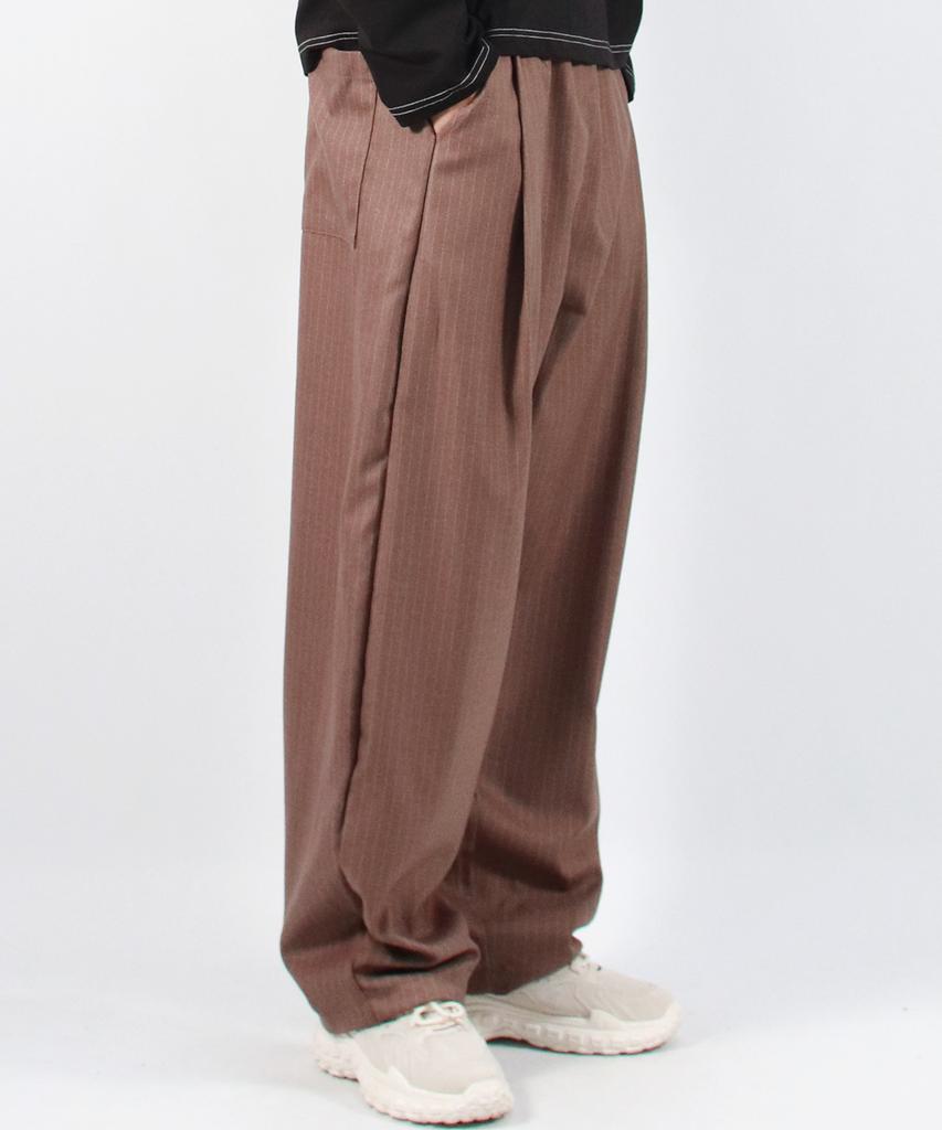 Deumakeu M Stripe Chicano Wide One-Tuck Pants -Brown