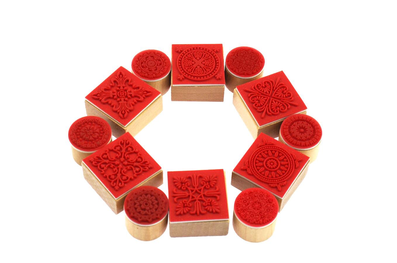 

navire Wooden Set of Floral and Round and Square Stamps, 12, Lace-Embellished,