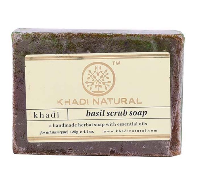 Natural Handmade Scrub Soap with Basil (125 G), Basil Scrub Soap Handmade, Khadi Natural