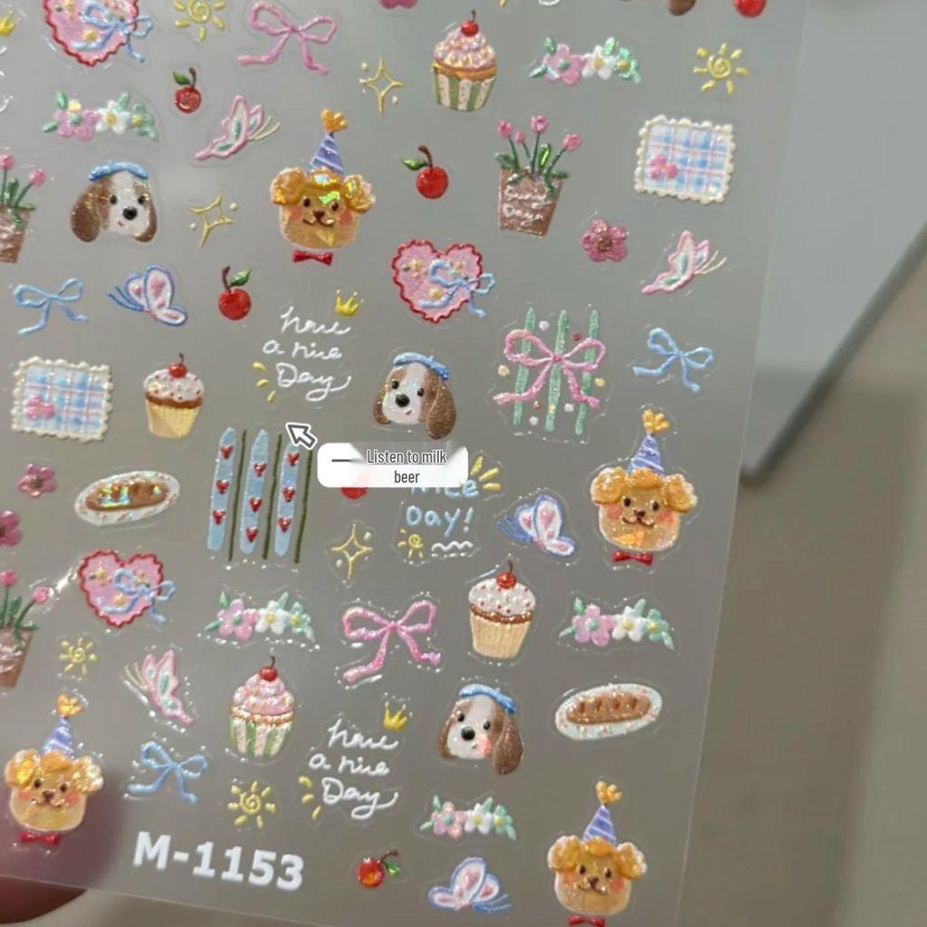 Korean Cute Puppy Bow Nail & Journal Stickers