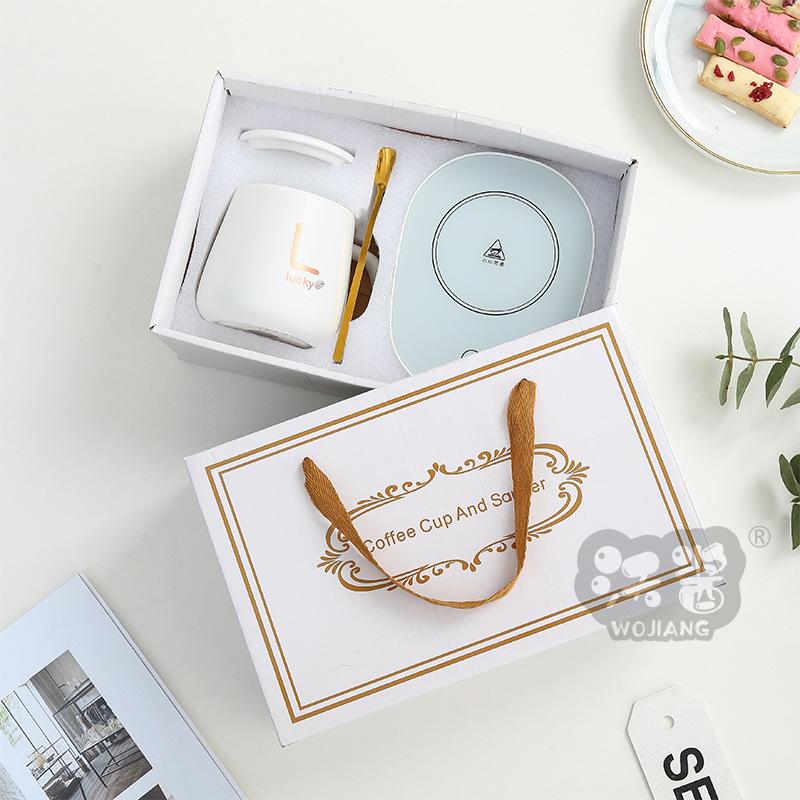 Termostatická sada hrnků, Keramická, Teplota 55℃, Dárková termoska, Dárková krabička, s Dekorací písmen pro obdarování