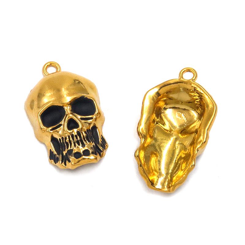 European & American Skull Pendant: Gold-Plated Drip Oil on Stainless Titanium - Punk Style Jewelry 1 piece