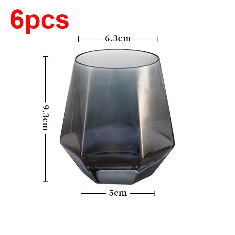 6pcs/lot Whiskey Glass Diamond Crystal Wine Glass Cup Golden Transparent Coffee Mug Cup Milk Tea Mugs Beer Glass Bar Drinkware