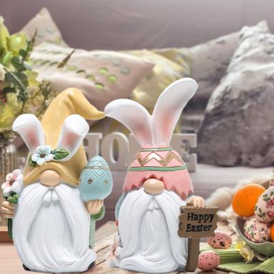 Osterhasen-Ohr-Gnome-Figur, buntes Ei, gesichtsloser Elf, Zwerg, Harzstatue, Skulptur, Home-Office, Desktop-Dekoration, Ornament