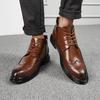 Men Black Ankle Boots Motorcycle Casual Brown Brogues Waterproof Men’s Street Style Boots Wingtip Dress Formal Leather Boots