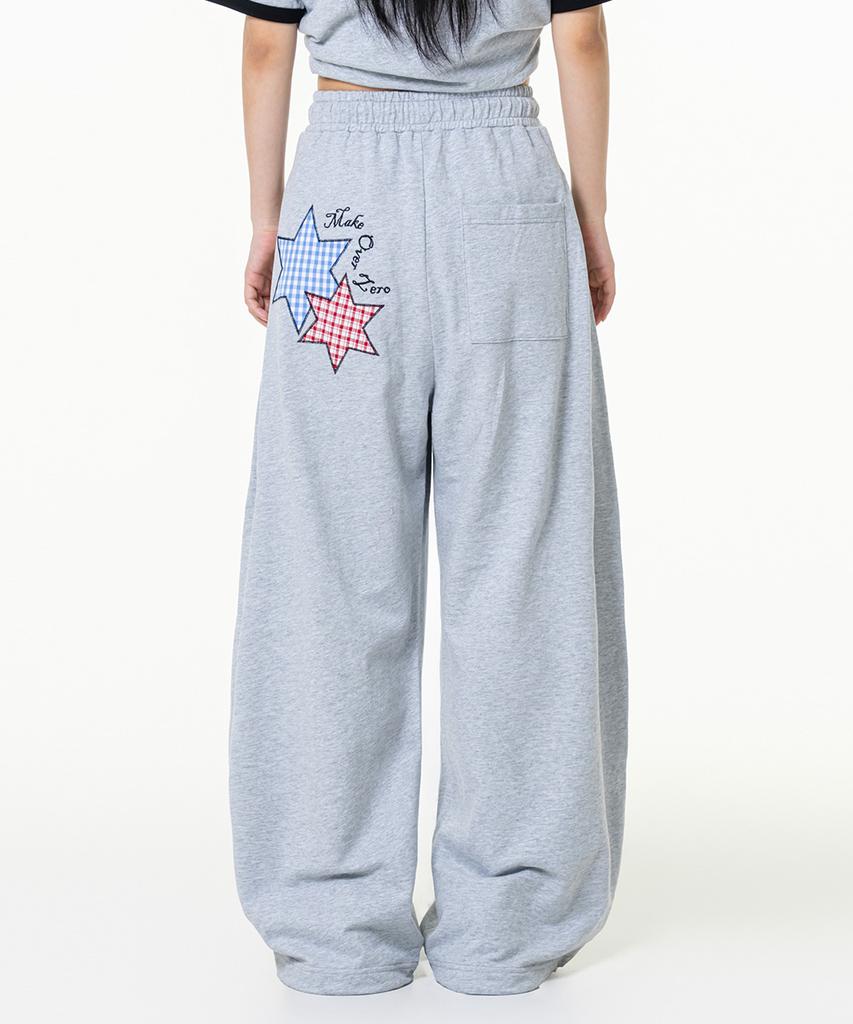 MOZMOZ Star Patch Side Pleated Wide Training Pants Gray