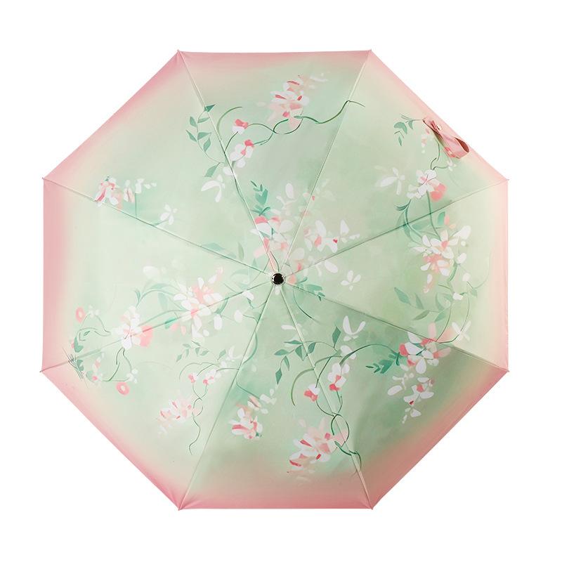 New three-fold gold curved hook fresh color glue sunscreen UV protection sun umbrella Korean women parasol umbrella