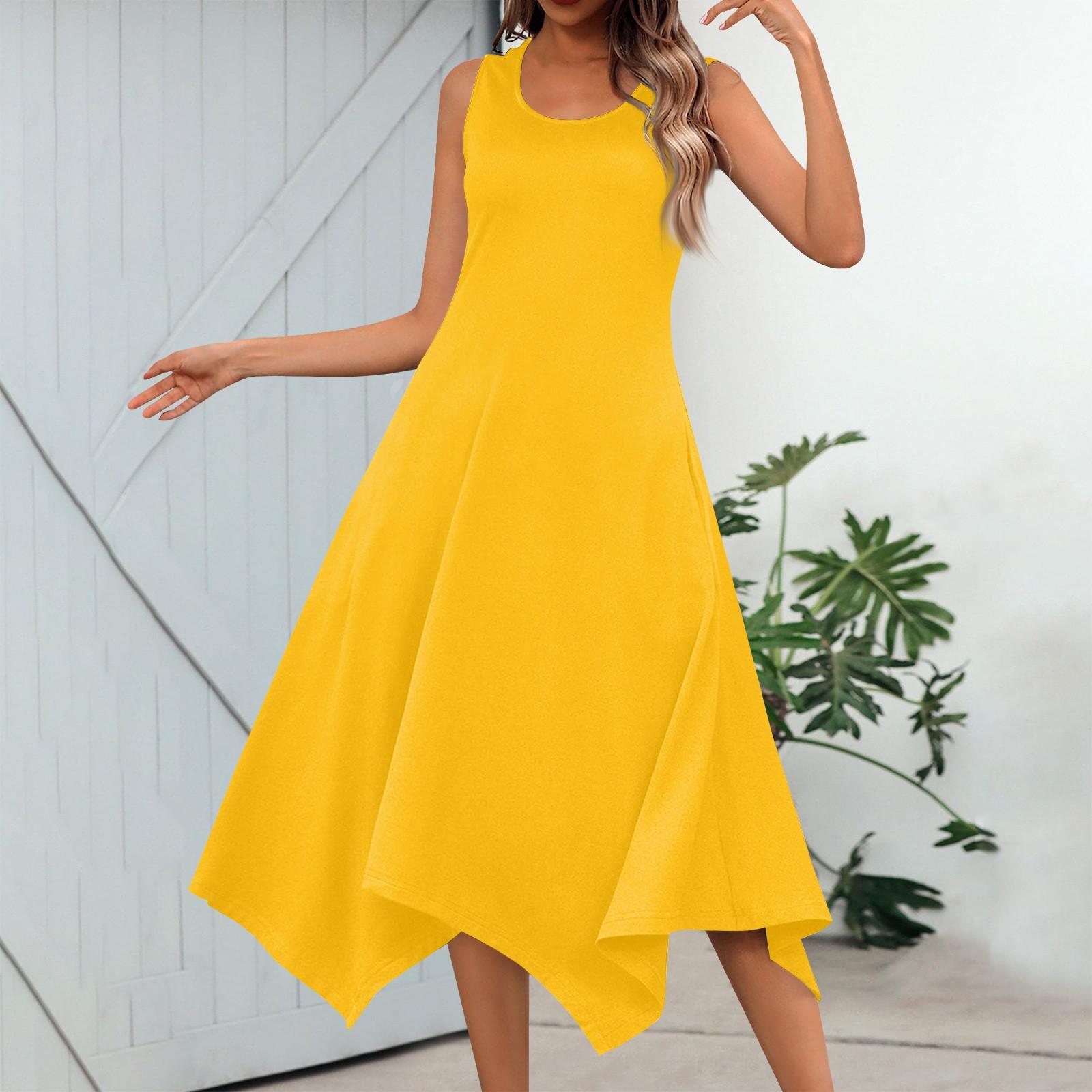 

Женское повседневное модное платье миди без рукавов с круглым вырезом и нерегулярным подолом XL