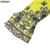 VONDA 2PCS Women Ethnic Long Sleeve Print Blouse and Pants Casual Two Piece Suit Sets