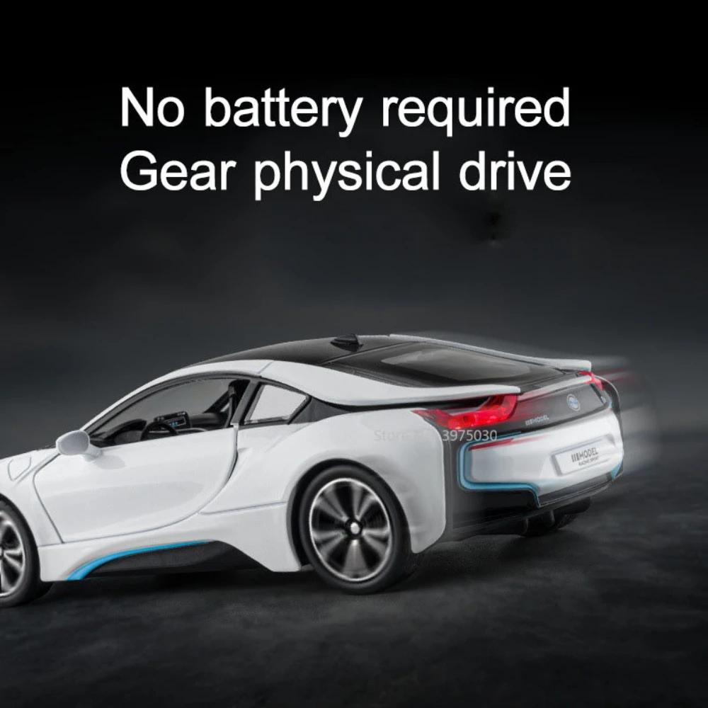 1/22 I8 Supercar Modell Legierung Druckguss Spielzeugfahrzeuge mit Sound Licht Pull Buck Hohe Simulationsmodellauto Junge Spielzeug Geschenke Sammlung