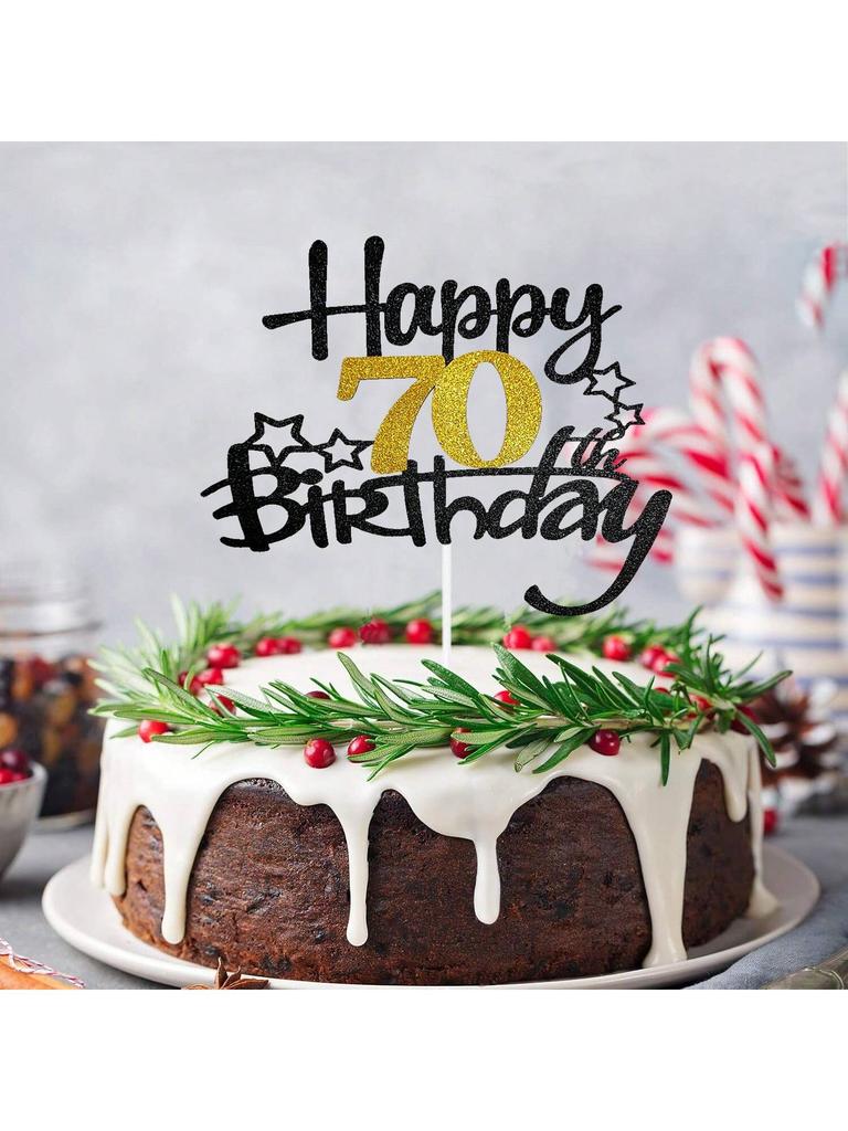 1Pcs Black Gold Happy 10 Birthday Cake Topper 10th 20th 30th 40th 50th 60th Loves & Wishes Party Decorations for Birthday Party